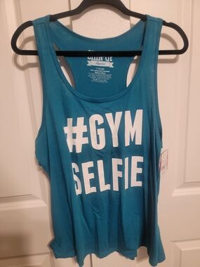 Chin Up Apparel Teal Muscle Tee with White #GYM SELFIE Print
